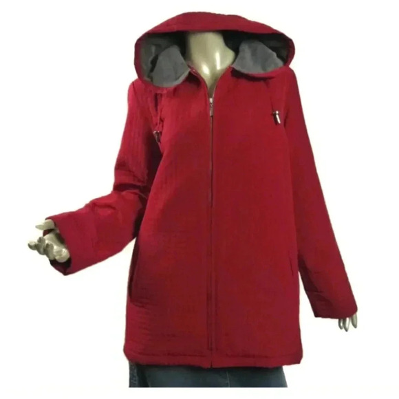 Aeros by Kristen Blake Red Quilted Hooded Coat Zip Front Fleece Lined La… - Picture 2 of 12